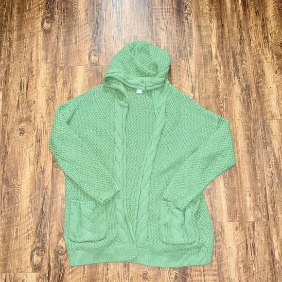 Christopher & Banks Sweaters - Christopher & Banks Green Medium Women's Knit Open Front Hooded Sweater